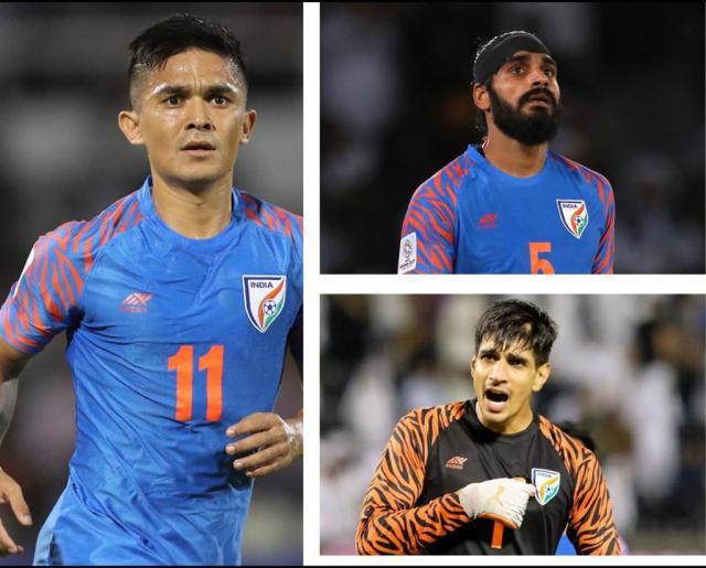 印度亚运队三名超龄球员切赫特里(左)、中后卫桑德什(右上)、门将桑德胡(右下).jpg